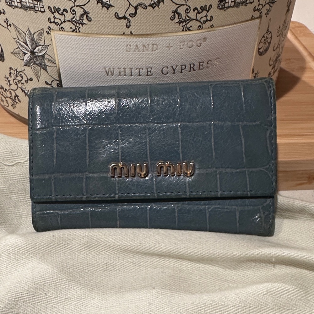 Miu Miu Teal Croc-Embossed Wallet